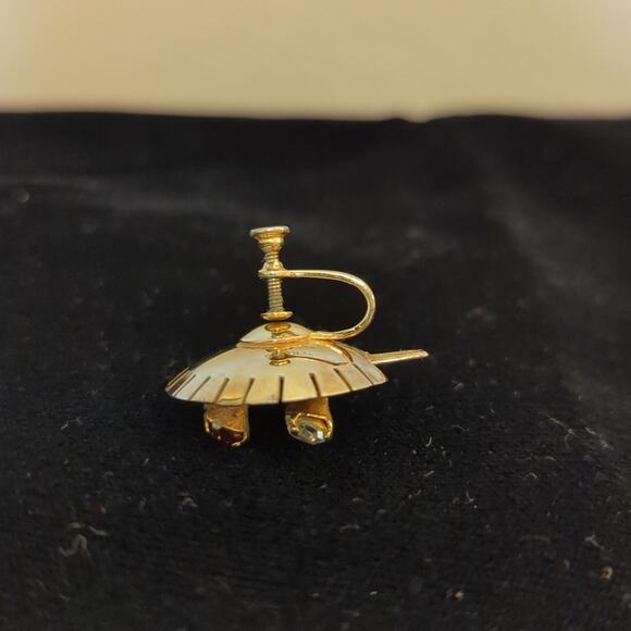 Demi-parure 1940s Gold Vermeil Over Sterling Rhinestone Brooch & Earring Set - Picture 7 of 12